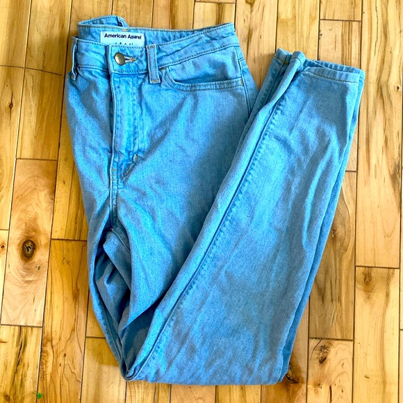 American Apparel Stretch Denim Pencil Jeans in Medium Stone Washed Indigo - Picture 1 of 5